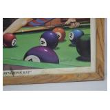 Eight Ball Corner Pocket framed art print, dogs playing pool, 21 x 17 in Eight Ball Corner Pocket framed art print, dogs playing pool, 21 x 17 in