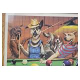 Eight Ball Corner Pocket framed art print, dogs playing pool, 21 x 17 in Eight Ball Corner Pocket framed art print, dogs playing pool, 21 x 17 in