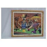Eight Ball Corner Pocket framed art print, dogs playing pool, 21 x 17 in Eight Ball Corner Pocket framed art print, dogs playing pool, 21 x 17 in