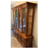 Large Oak China Cabinet Hutch with Glass Doors and Drawers, 78x64x17 in
