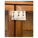 Large Oak China Cabinet Hutch with Glass Doors and Drawers, 78x64x17 in