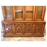 Large Oak China Cabinet Hutch with Glass Doors and Drawers, 78x64x17 in