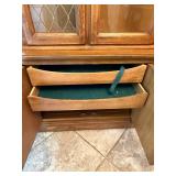 Large Oak China Cabinet Hutch with Glass Doors and Drawers, 78x64x17 in