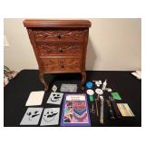 Vintage Wooden Sewing Cabinet with Accessories and Fantastic Finishes Book