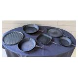 Set of Assorted Cast Iron Skillets and Grill Pans