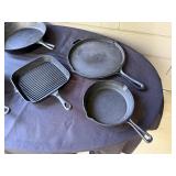 Set of Assorted Cast Iron Skillets and Grill Pans