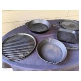 Set of Assorted Cast Iron Skillets and Grill Pans