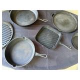 Set of Assorted Cast Iron Skillets and Grill Pans