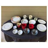 Assorted Dinnerware Collection with Plates, Bowls, Mugs, and Ramekins