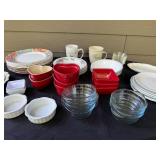 Assorted Dinnerware Collection with Plates, Bowls, Mugs, and Ramekins