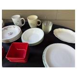 Assorted Dinnerware Collection with Plates, Bowls, Mugs, and Ramekins
