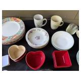 Assorted Dinnerware Collection with Plates, Bowls, Mugs, and Ramekins