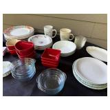 Assorted Dinnerware Collection with Plates, Bowls, Mugs, and Ramekins