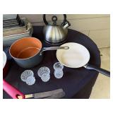 Kitchen Cookware and Bakeware Lot with Plates, Mixing Bowls, and Kettle