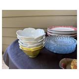 Kitchen Cookware and Bakeware Lot with Plates, Mixing Bowls, and Kettle