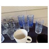 Collection of Mixed Glassware and Mugs with Silverplated Salad Tongs