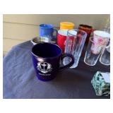 Collection of Mixed Glassware and Mugs with Silverplated Salad Tongs