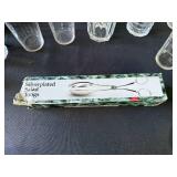 Collection of Mixed Glassware and Mugs with Silverplated Salad Tongs