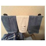 Bathroom Towel Set with Decorative Accessories and Embroidered Hand Towels on Portable Cart