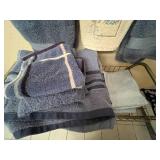 Bathroom Towel Set with Decorative Accessories and Embroidered Hand Towels on Portable Cart