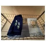 Bathroom Towel Set with Decorative Accessories and Embroidered Hand Towels on Portable Cart