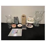Collection of Decorative Home Accents Including Vases, Yankee Candle, Lead Crystal, and More in Blue Crate