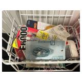 Craft and Office Supply Lot with Wire Baskets, Storage Crate, Stickers, and Tools