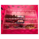 Craft and Office Supply Lot with Wire Baskets, Storage Crate, Stickers, and Tools