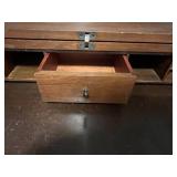 Antique Wooden Writing Desk with Inlay and Turned Legs