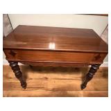Antique Wooden Writing Desk with Inlay and Turned Legs