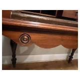 Antique Wooden Writing Desk with Inlay and Turned Legs