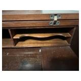 Antique Wooden Writing Desk with Inlay and Turned Legs