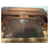 Antique Wooden Writing Desk with Inlay and Turned Legs