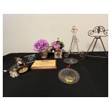 Assorted Home Decor Lot with Easels, Dog Figurine, Floral Arrangements, and Plaques