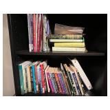 Collection of Religious Books, Quilting Books, Patterns, and Woven Basket