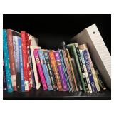 Collection of Religious Books, Quilting Books, Patterns, and Woven Basket