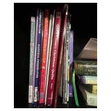 Collection of Religious Books, Quilting Books, Patterns, and Woven Basket