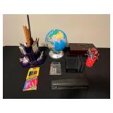 Office Desk Set with Vintage Steel Box, Discovery Globe, Accessories and Supplies
