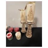 Holiday Candle and Holder Collection with Decorative Pillars