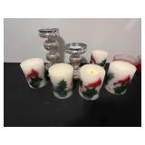 Holiday Candle and Holder Collection with Decorative Pillars