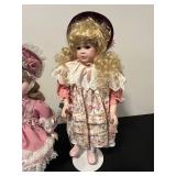 Set of Vintage Porcelain Dolls with Victorian Outfits & Some Stands
