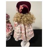 Set of Vintage Porcelain Dolls with Victorian Outfits & Some Stands