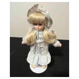 Set of Vintage Porcelain Dolls with Victorian Outfits & Some Stands