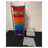 Rolling Colorful Storage Cart with Mesh Organizer and Latching Plastic Bin