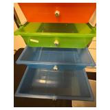 Rolling Colorful Storage Cart with Mesh Organizer and Latching Plastic Bin