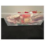 Holiday Gift Wrapping Supplies Lot with Ribbons, Bows, and Trims in Storage Tote