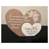 Unused Eccolo Wedding Album & Vintage Decor Set with Decorative Plates, Heart Plaques, Doily, Small Scroll Pot, and Keepsake Box