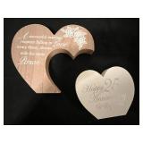 Unused Eccolo Wedding Album & Vintage Decor Set with Decorative Plates, Heart Plaques, Doily, Small Scroll Pot, and Keepsake Box