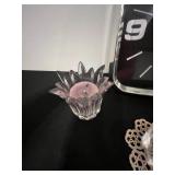 Mixed Lot of Family-Themed Books, Decorative Glassware, and Wall Clock