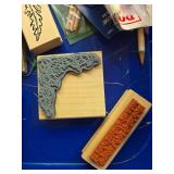Lot of Rubber Stamps and Stenciling Tools with Storage Case